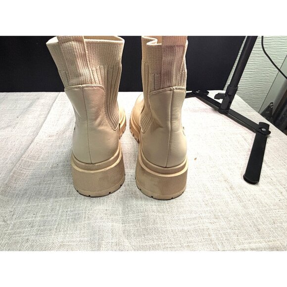 Bacia Chelsea Cream Leather Chunky Sole Ankle Boots With Ribbed Elastic Sides - Picture 6 of 7